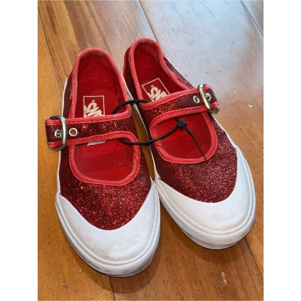 Vans Girls' Red Glitter Mary Jane Sneakers - Kids Shoes size 1